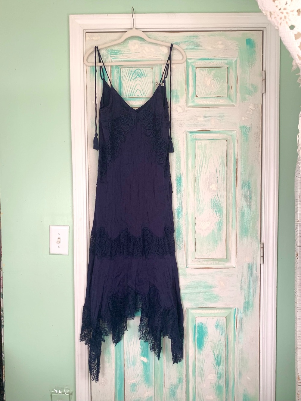 Free People Sunsetter Maxi Slip Lace Dress Midnight Rain Size Large